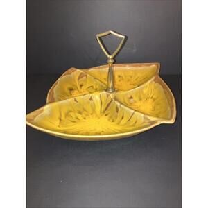 Vintage 60’S MCM California Pottery Cal Style 216 Ceramic Gold Candy Dish Labels